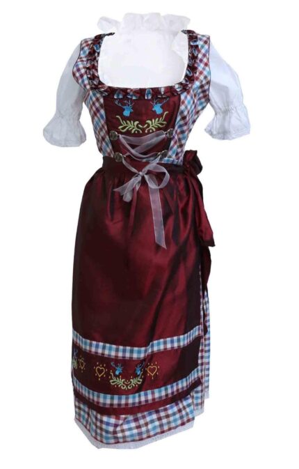 Alluring Dirndl Checkered Midi Eva Maroon Wine