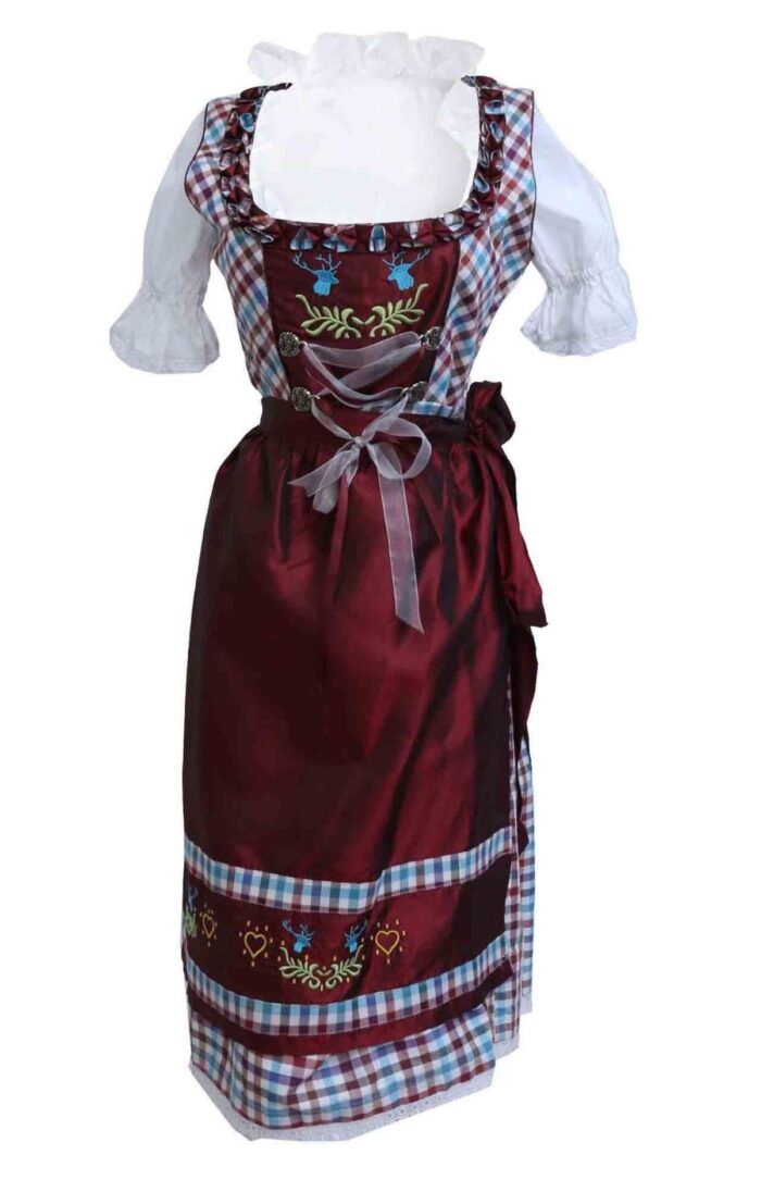 Alluring Dirndl Checkered Midi Eva Maroon Wine