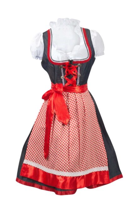Classic Dirndl Denim Red German Midi Dress