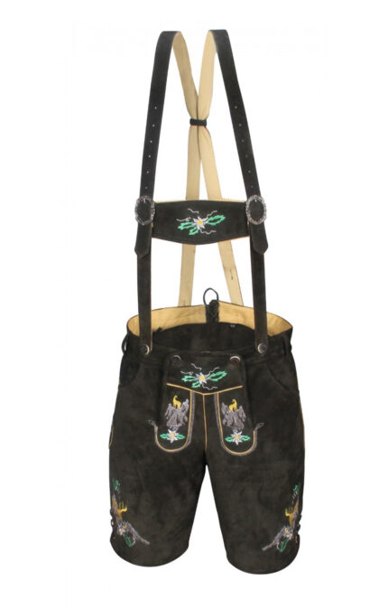 Embroidered Short Lederhosen Dark Grey LH-12