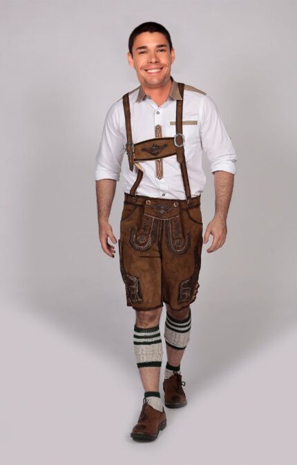 Authentic Men's Lederhosen Brown Deer Motif LH-21