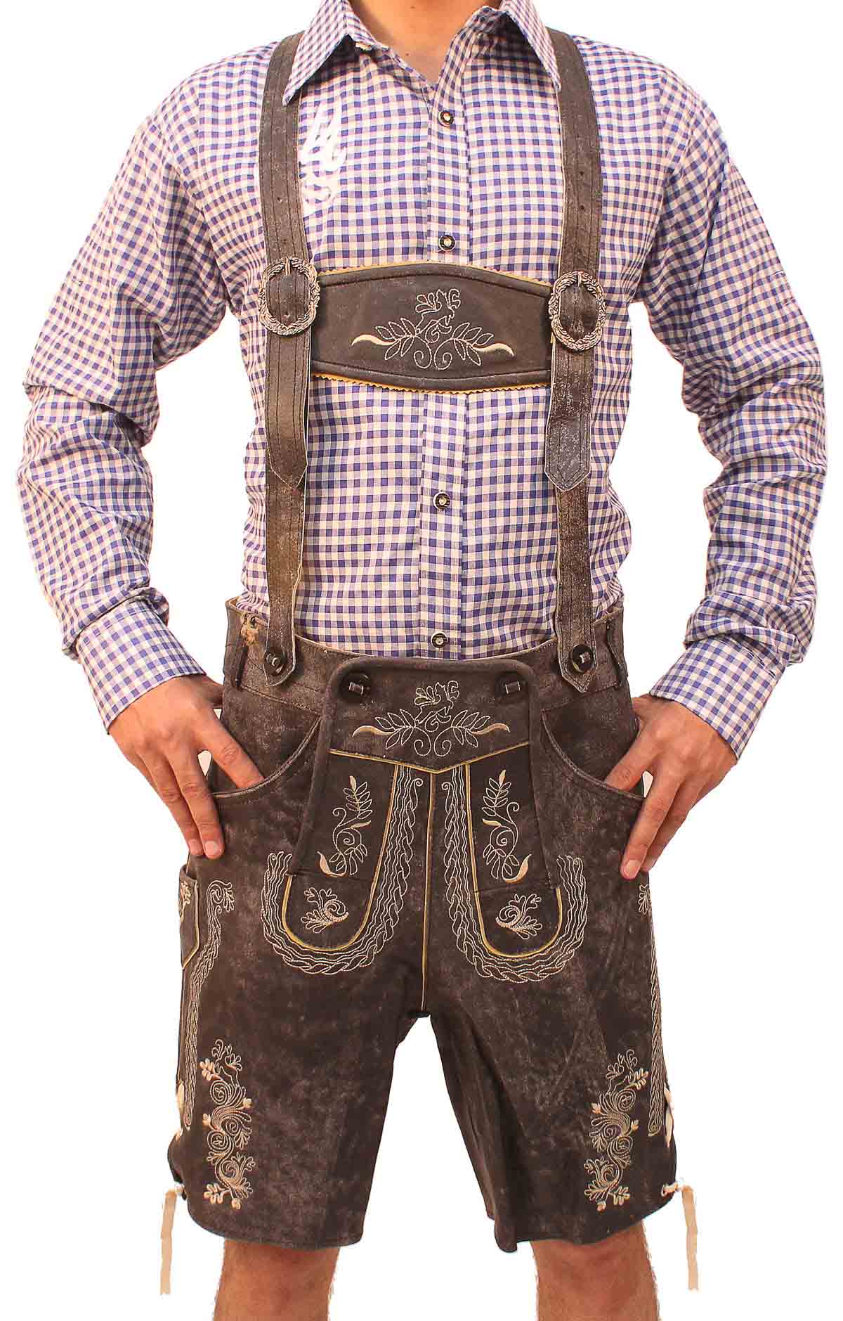Real Short Plattler Lederhosen Charcoal Black LH-08