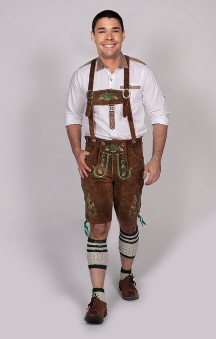 Pine Embroidered Short Authentic Lederhosen Brown