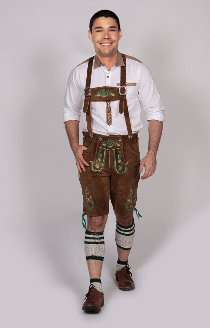 Pine Embroidered Short Authentic Lederhosen Brown