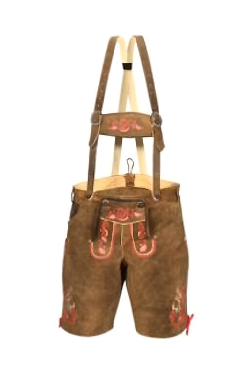 Authentic Traditional German Lederhosen Brown Red LH-13