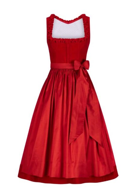 Red Velvet Dirndl Bodice & Silk Skirt - Bold Tradition